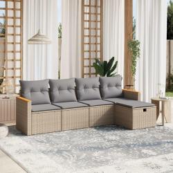 Salon de jardin avec coussins 5pcs m&eacute;lange beige r&eacute;sine tress&eacute;e