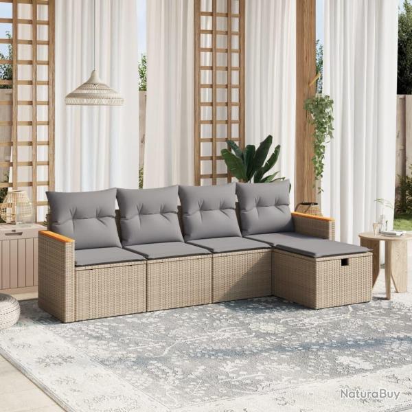 Salon de jardin avec coussins 5pcs m�lange beige r�sine tress�e
