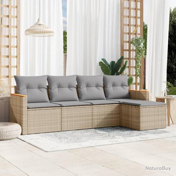 Salon de jardin avec coussins 5pcs m�lange beige r�sine tress�e alsavelo