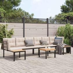 Salon de jardin avec coussins 5 pcs noir acier enduit de poudre alsavelo