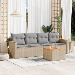 Salon de jardin avec coussins 5pcs m&eacute;lange beige r&eacute;sine tress&eacute;e