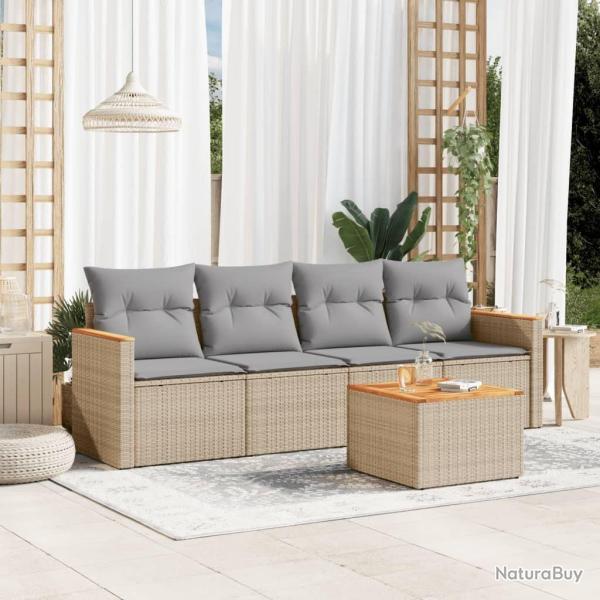 Salon de jardin avec coussins 5pcs m�lange beige r�sine tress�e