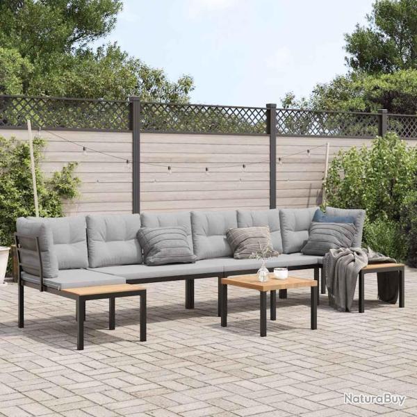 Salon de jardin avec coussins 5 pcs noir acier enduit de poudre alsavelo