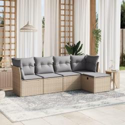 Salon de jardin avec coussins 5pcs m&eacute;lange beige r&eacute;sine tress&eacute;e
