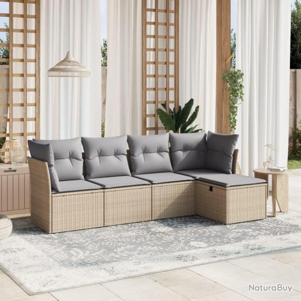 Salon de jardin avec coussins 5pcs m�lange beige r�sine tress�e