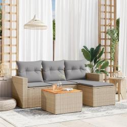 Salon de jardin avec coussins 5pcs m&eacute;lange beige r&eacute;sine tress&eacute;e