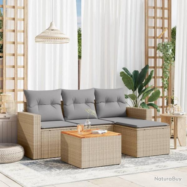 Salon de jardin avec coussins 5pcs m�lange beige r�sine tress�e