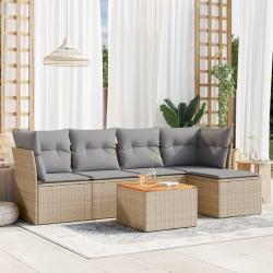 Salon de jardin avec coussins 6 pcs beige r&eacute;sine tress&eacute;e