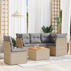 Salon de jardin avec coussins 6 pcs beige r&eacute;sine tress&eacute;e alsavelo