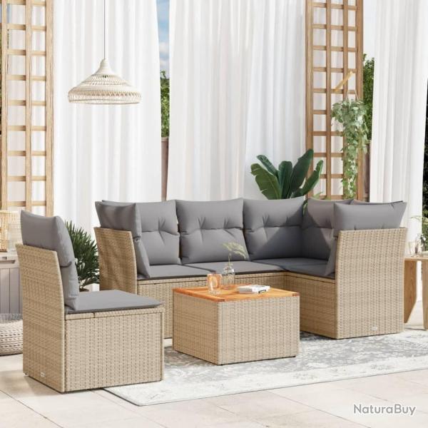 Salon de jardin avec coussins 6 pcs beige r�sine tress�e