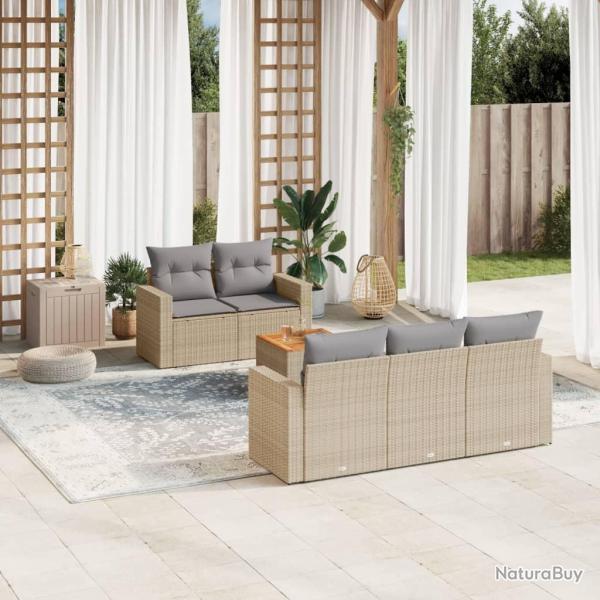 Salon de jardin avec coussins 6 pcs beige r�sine tress�e