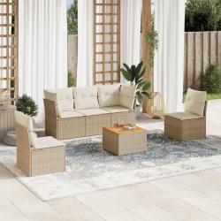 Salon de jardin avec coussins 6 pcs beige r&eacute;sine tress&eacute;e alsavelo