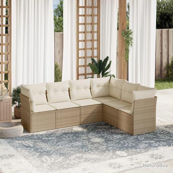 Salon de jardin avec coussins 6 pcs beige r�sine tress�e alsavelo