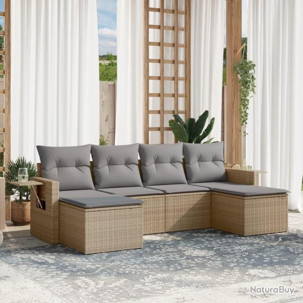 Salon de jardin avec coussins 6 pcs beige r�sine tress�e