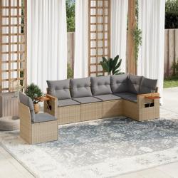 Salon de jardin avec coussins 6 pcs beige r&eacute;sine tress&eacute;e