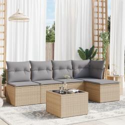 Salon de jardin avec coussins 6 pcs beige r&eacute;sine tress&eacute;e