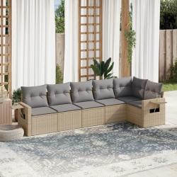 Salon de jardin avec coussins 6 pcs beige r&eacute;sine tress&eacute;e alsavelo