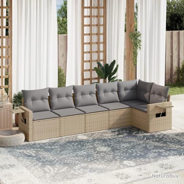Salon de jardin avec coussins 6 pcs beige r�sine tress�e
