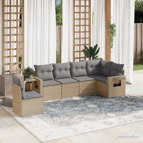 Salon de jardin avec coussins 6 pcs beige r�sine tress�e alsavelo