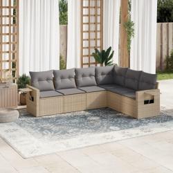 Salon de jardin avec coussins 6 pcs beige r&eacute;sine tress&eacute;e
