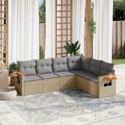 Salon de jardin avec coussins 6 pcs beige r&eacute;sine tress&eacute;e alsavelo