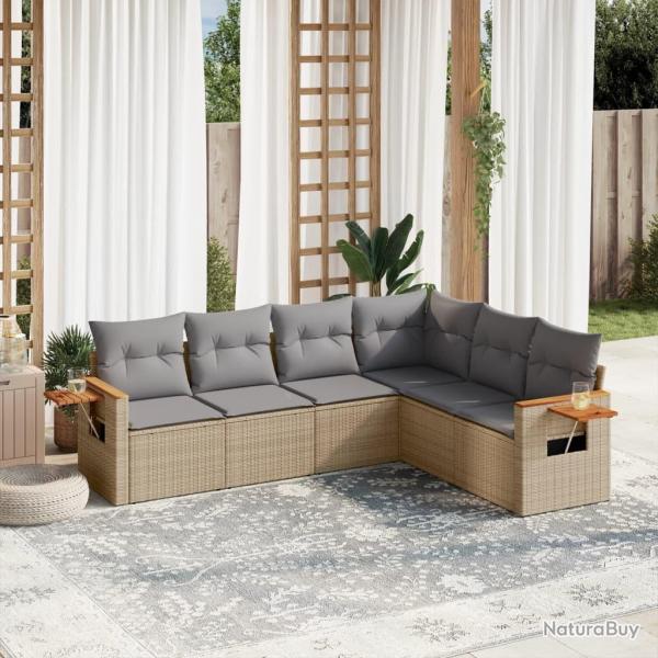 Salon de jardin avec coussins 6 pcs beige r�sine tress�e