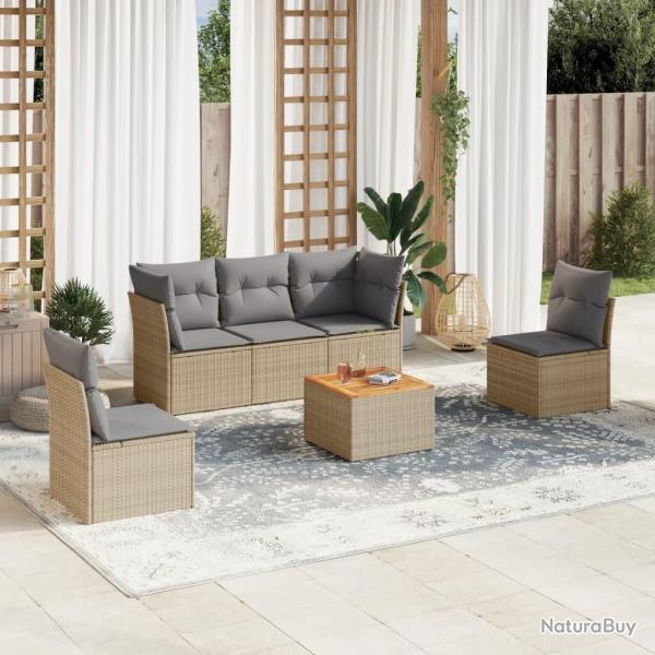 Salon de jardin avec coussins 6 pcs beige r�sine tress�e alsavelo
