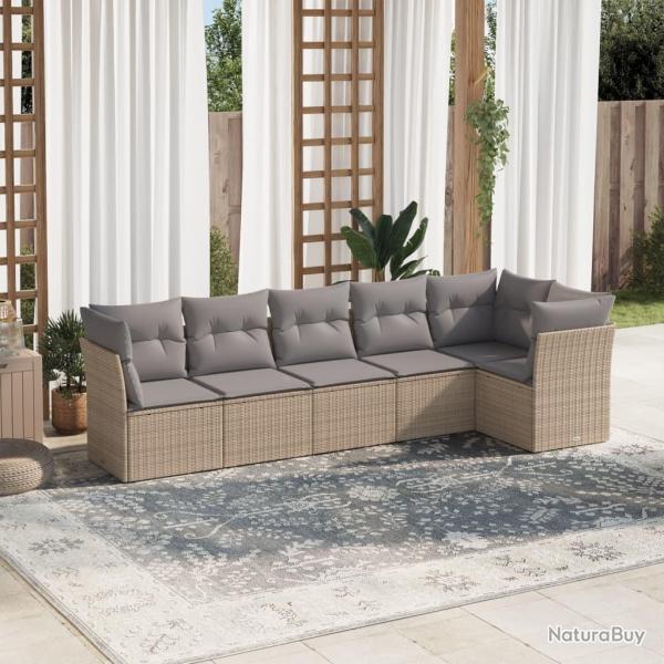 Salon de jardin avec coussins 6 pcs beige r�sine tress�e