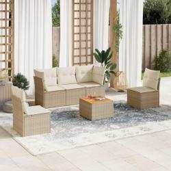 Salon de jardin avec coussins 6 pcs beige r&eacute;sine tress&eacute;e alsavelo