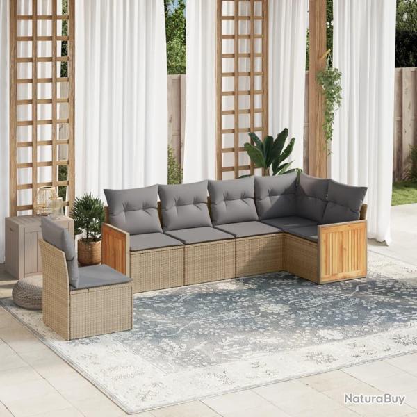 Salon de jardin avec coussins 6 pcs beige r�sine tress�e