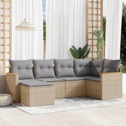 Salon de jardin avec coussins 6 pcs beige r&eacute;sine tress&eacute;e