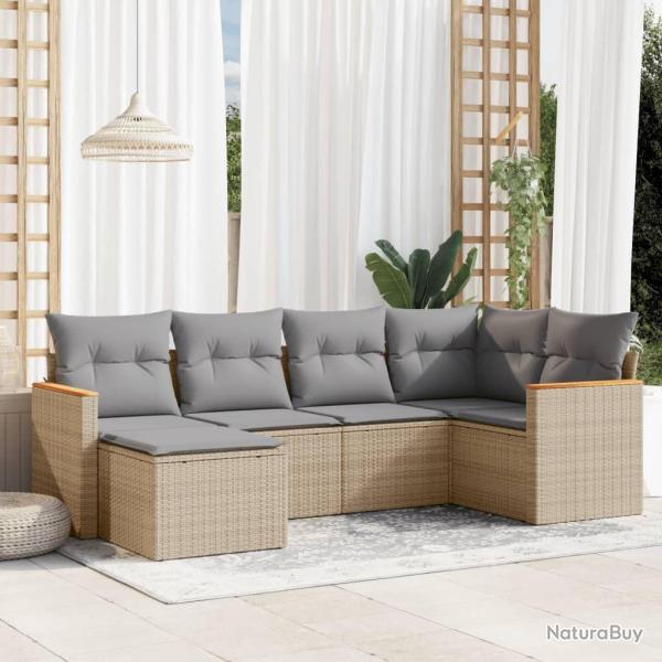 Salon de jardin avec coussins 6 pcs beige r�sine tress�e