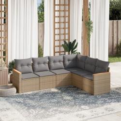 Salon de jardin avec coussins 6 pcs beige r&eacute;sine tress&eacute;e