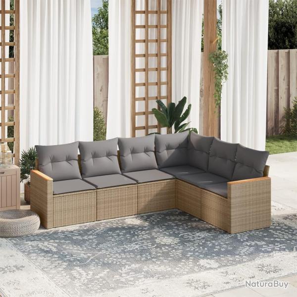 Salon de jardin avec coussins 6 pcs beige r�sine tress�e alsavelo