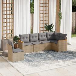 Salon de jardin avec coussins 6 pcs beige r&eacute;sine tress&eacute;e