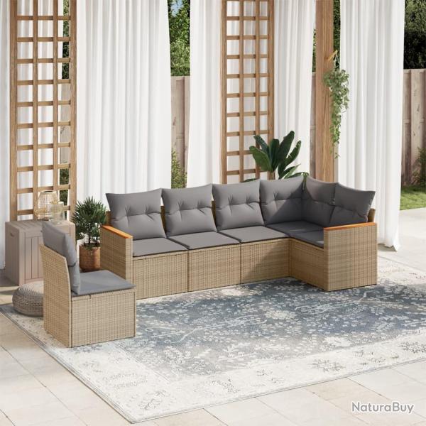 Salon de jardin avec coussins 6 pcs beige r�sine tress�e alsavelo