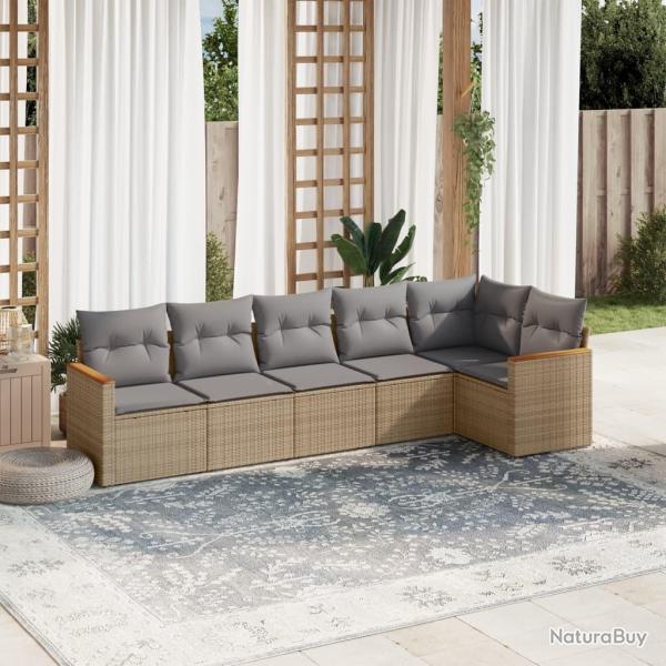 Salon de jardin avec coussins 6 pcs beige r�sine tress�e