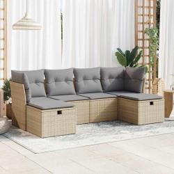 Salon de jardin avec coussins 6 pcs beige r&eacute;sine tress&eacute;e alsavelo