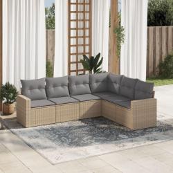Salon de jardin avec coussins 6 pcs beige r&eacute;sine tress&eacute;e alsavelo
