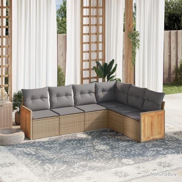 Salon de jardin avec coussins 6 pcs beige r�sine tress�e