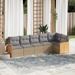Salon de jardin avec coussins 6 pcs beige r&eacute;sine tress&eacute;e
