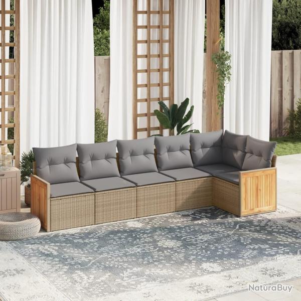 Salon de jardin avec coussins 6 pcs beige r�sine tress�e