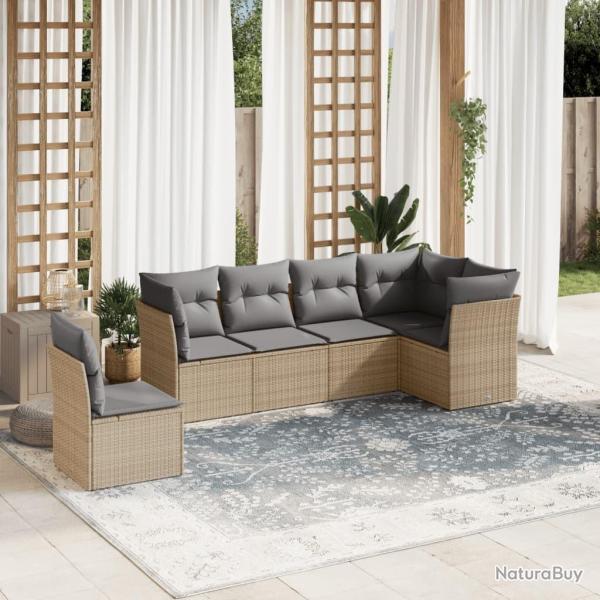 Salon de jardin avec coussins 6 pcs beige r�sine tress�e alsavelo