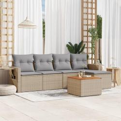 Salon de jardin avec coussins 6 pcs beige r&eacute;sine tress&eacute;e