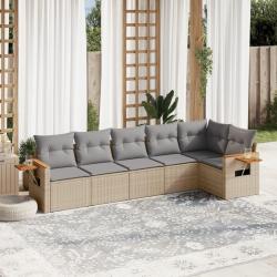 Salon de jardin avec coussins 6 pcs beige r&eacute;sine tress&eacute;e alsavelo