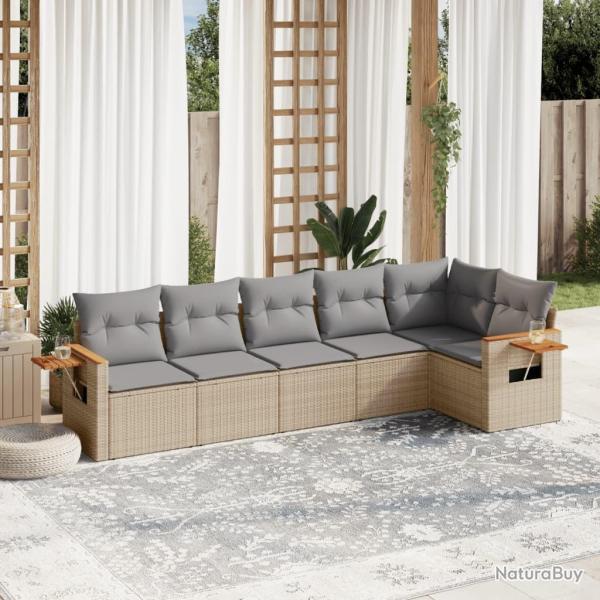 Salon de jardin avec coussins 6 pcs beige r�sine tress�e