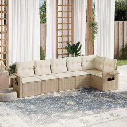 Salon de jardin avec coussins 6 pcs beige r&eacute;sine tress&eacute;e alsavelo