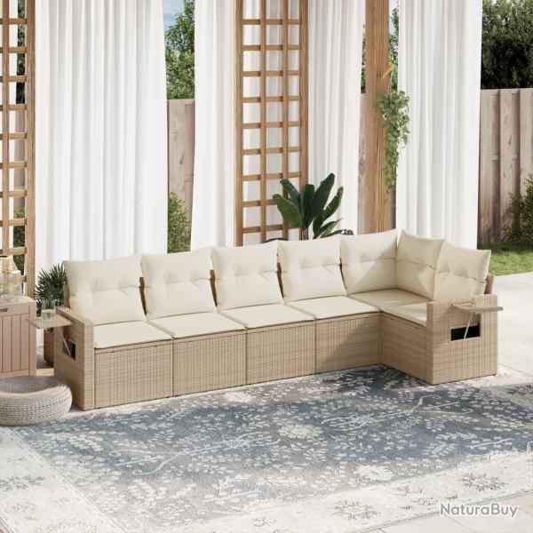Salon de jardin avec coussins 6 pcs beige r�sine tress�e