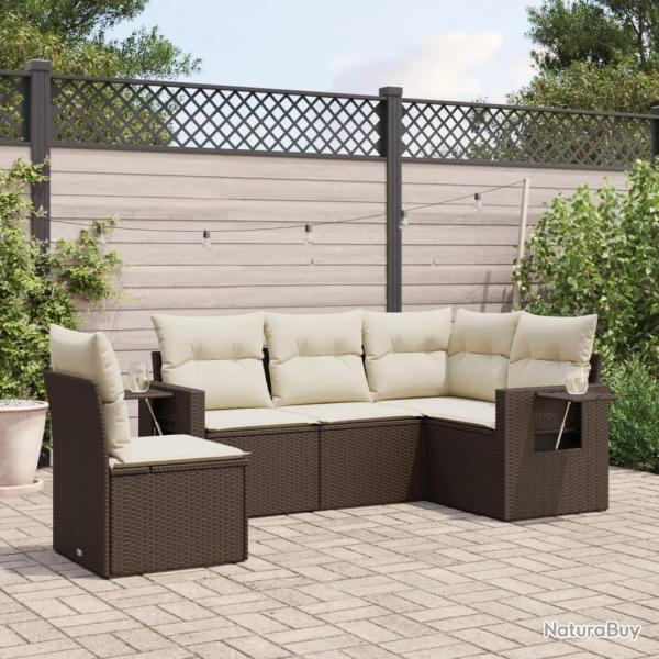 Salon de jardin avec coussins 5 pcs marron r�sine tress�e