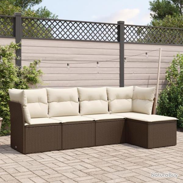Salon de jardin avec coussins 5 pcs marron r�sine tress�e alsavelo